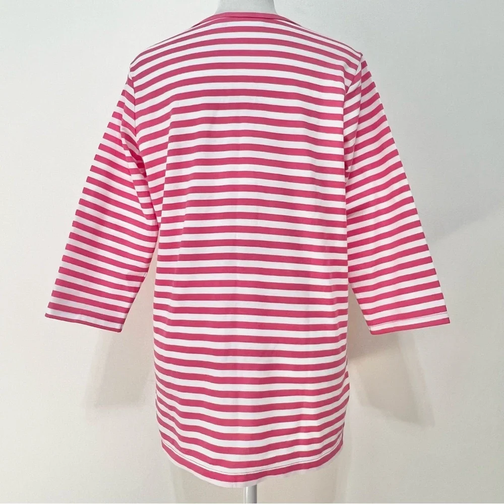 NWOT Quacker Factory Pink Stripe Top Cruise Beachy Resortwear - Picture 5 of 7